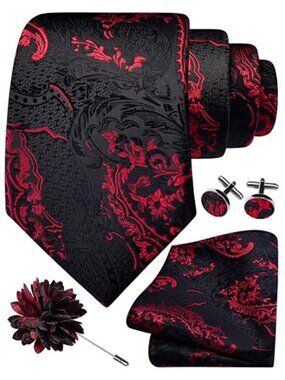 8cm Paisley Tie Set for Men Necktie Lapel Pin Pocket Square Cufflinks